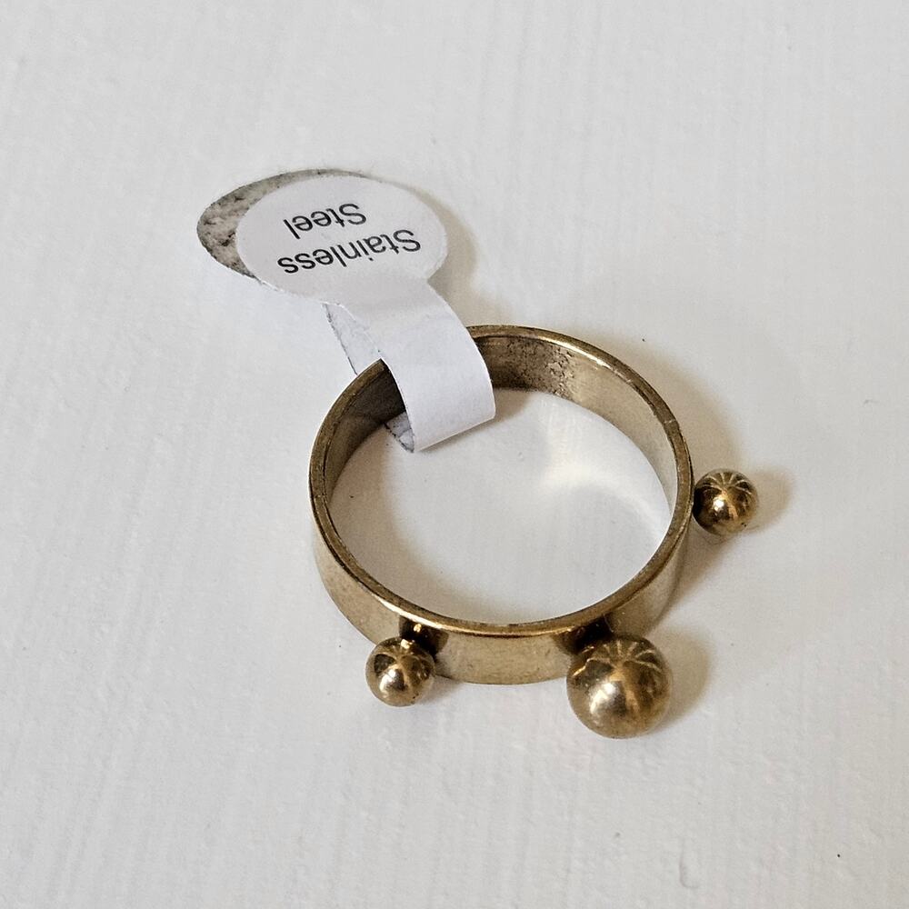 Stainless Steel Triple Ball Statement Ring Size 20 | Gold Tone Punk Jewelry